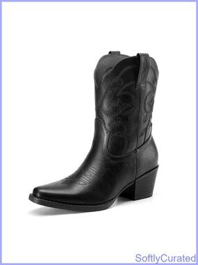 Women's Square Toe Chunky Heel Cowgirl Ankle Boots Embroidered Western